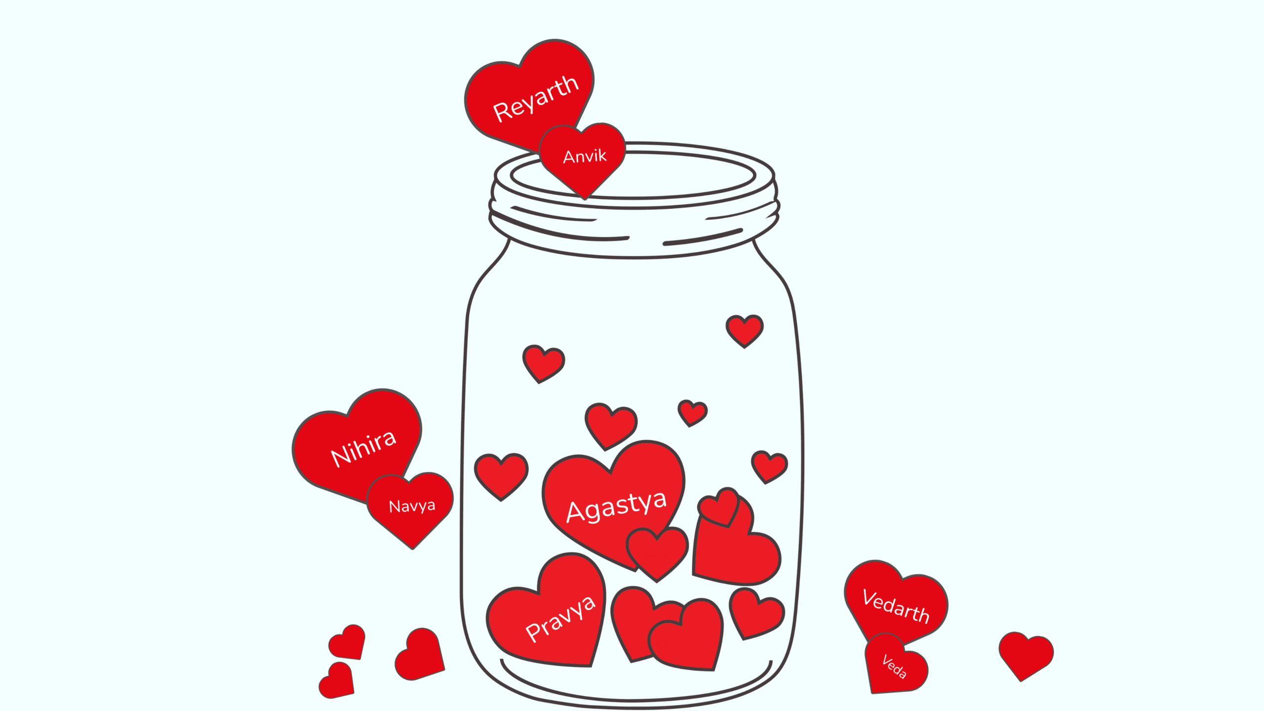 Jar full of hearts with name on it